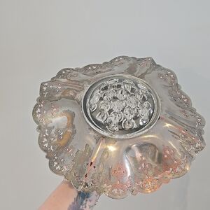 Vintage  Silver Plated Saxon Plate Bowl Vase With Glass Flower Frog
